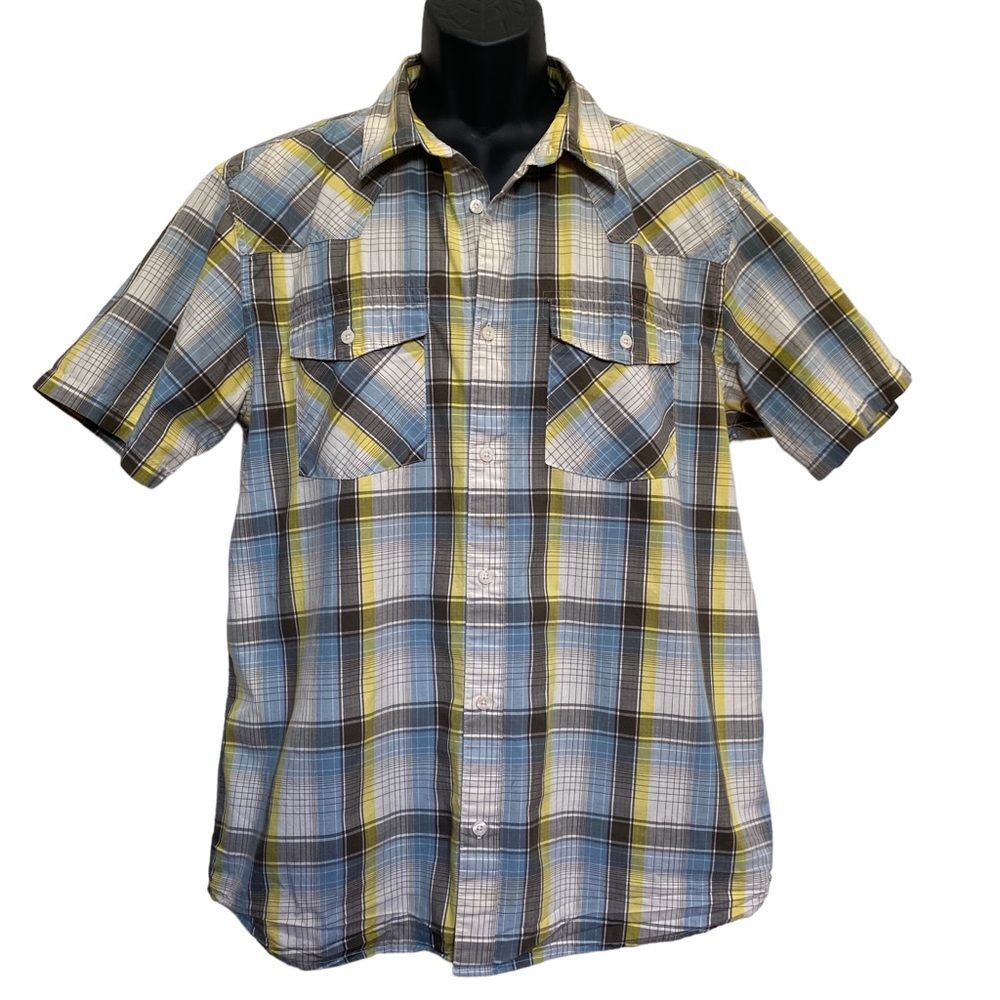 Patagonia Organic Cotton Men Short Sleeve Plaid Shirt Sz L Button Down Outdoor